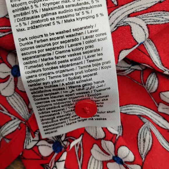 Vila Blouse Red with White Floral Print Size M/L Short Sleeve High Neck Ruffled - Picture 9 of 11